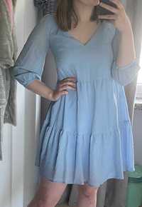 błękitna sukienka mini rozkloszowana