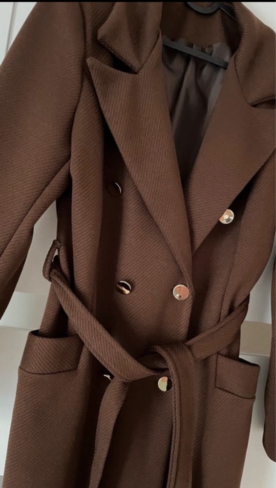 Płaszcz wiązany brązowy S