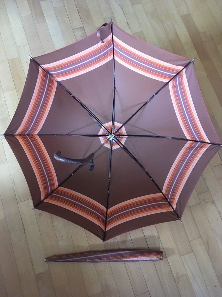 Stylowa, stara, brązowa parasolka, vintage PRL