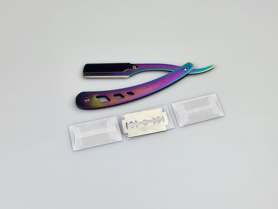 Brzytwa z ostrzami tęczowa kolorowa składana męska