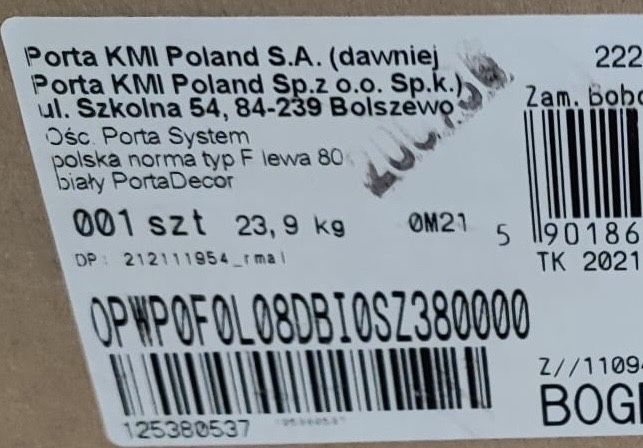 Oscieznice regulowane (18-20) Porta System białe 80cm lewe 5szt.