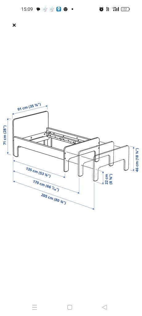 IKEA SLAKT Rozsuwane łòżko dla dziecka z dnem z listew 90x135/170/200