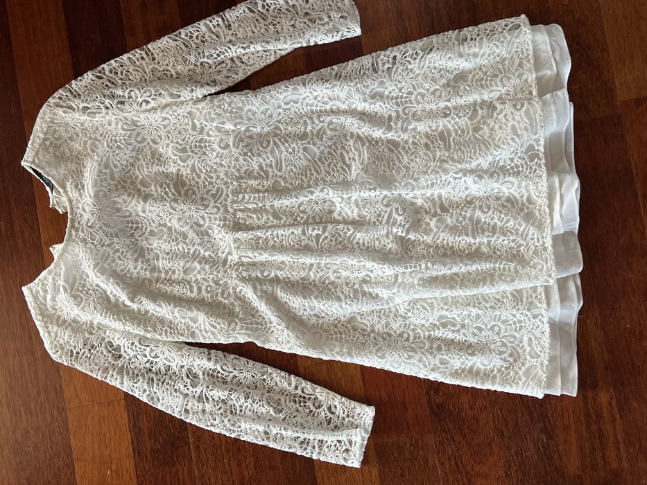Zara cudna koronkowa sukienka mini elegancka ecru tiulowa