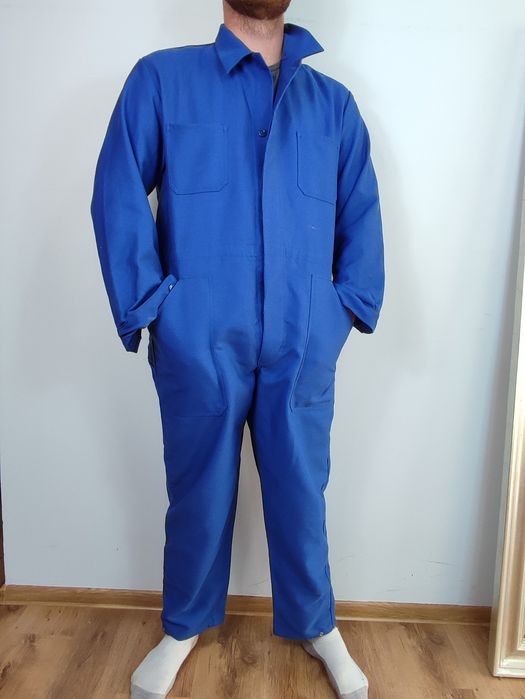 Niebieski kombinezon roboczy męski, r. 58, gruby bawełniany, porządny