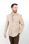 Bezowa marynarka meska ze stojka casual slim fit stylovy 2182 - 50