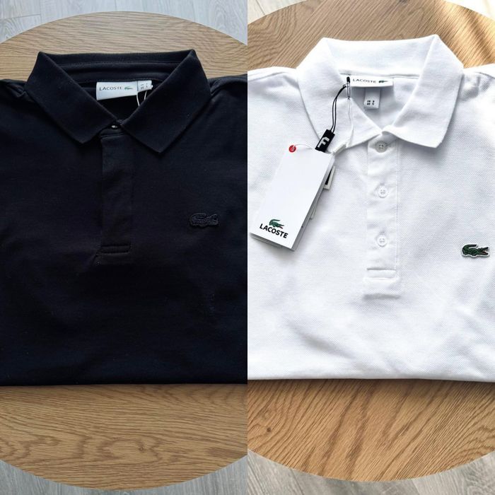 Поло чоловіче Lacoste футболка з коміром чорне/біле