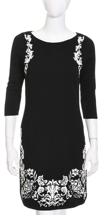 MONSOON haftowana dzianinowa sukienka rękaw 3/4 czarna 100% bawełna 36