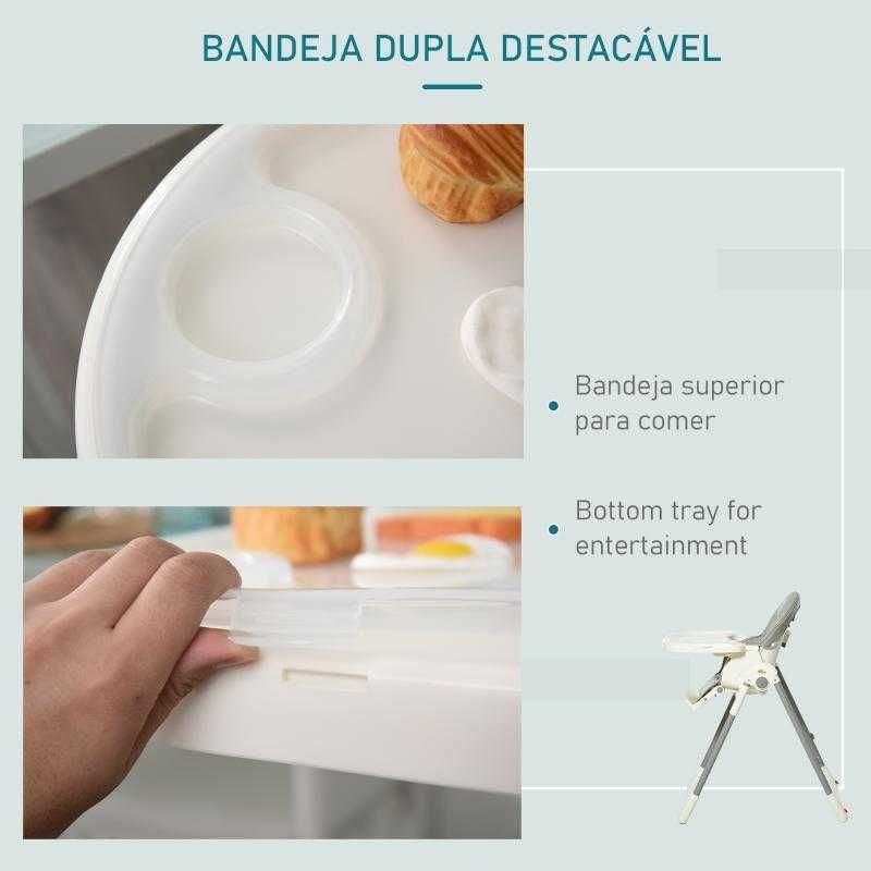 Cadeira de Refeição Evolutiva Dobrável para Bebé com Bandeja Dupla