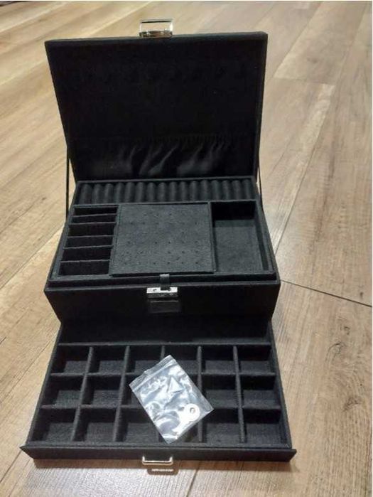 Szkatułka Na Biżuterię Czarna Kuferek Organizer Pudełko Czarny