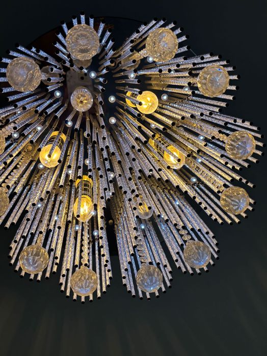 Piękna lampa wisząca Glamour srebrna do salonu kryształki,3barwypiękna