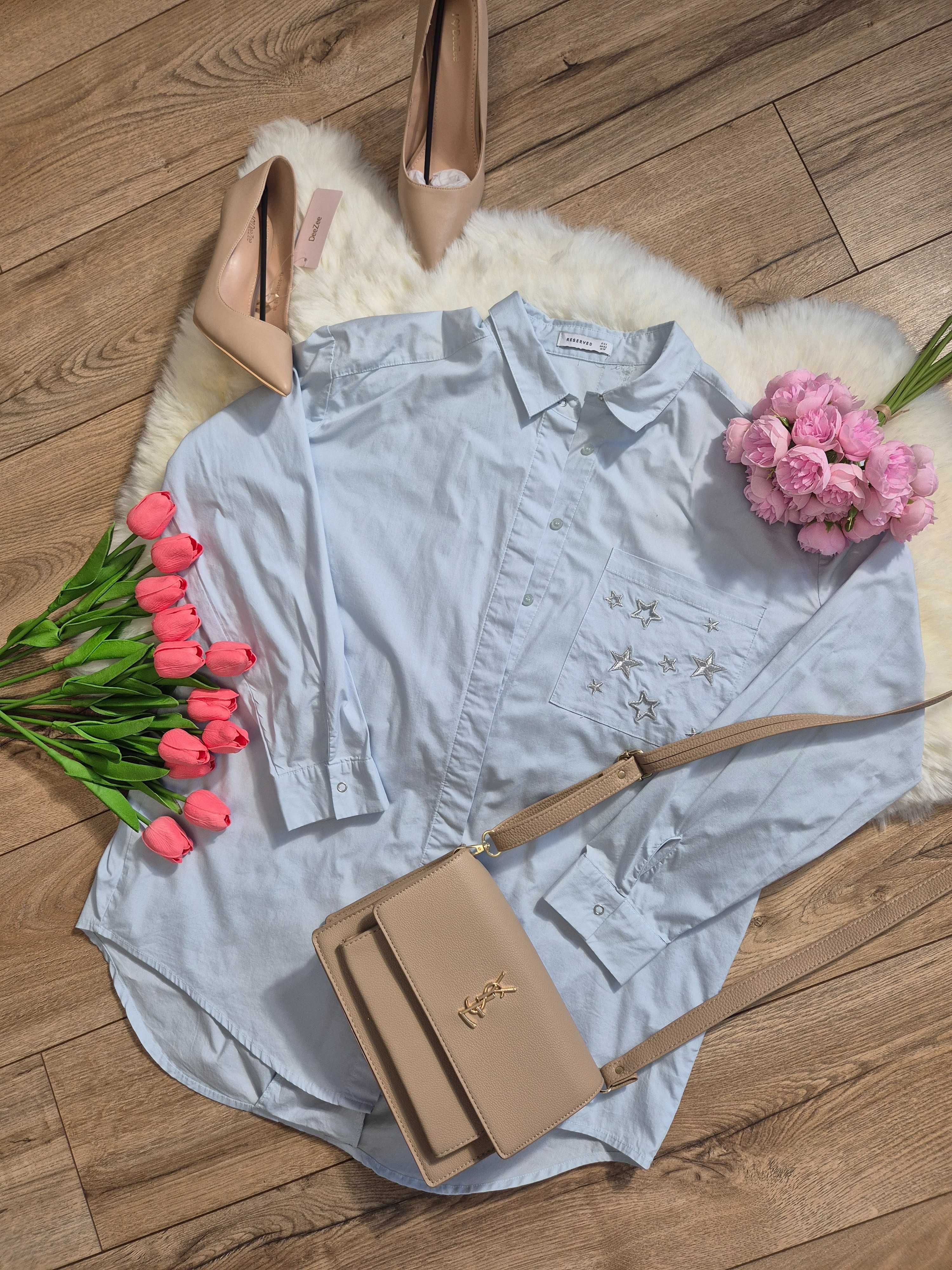 Błękitna koszula damska Reserved XL 42 oversize plus size niebieska