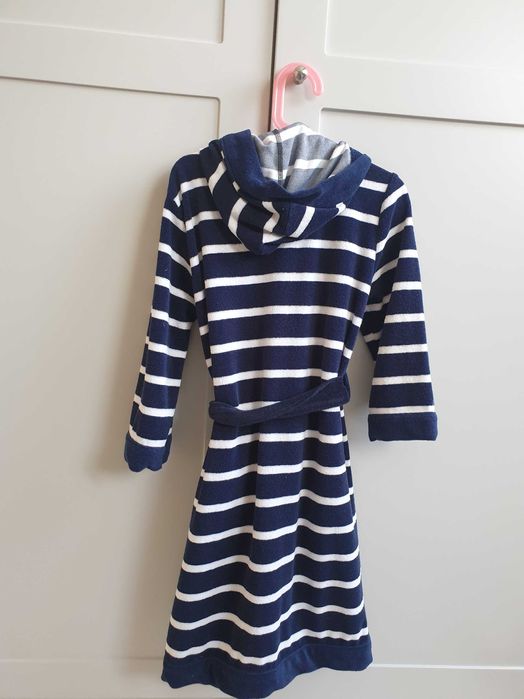 Granatowy szlafrok dziecięcy w paski 110 116 frotte