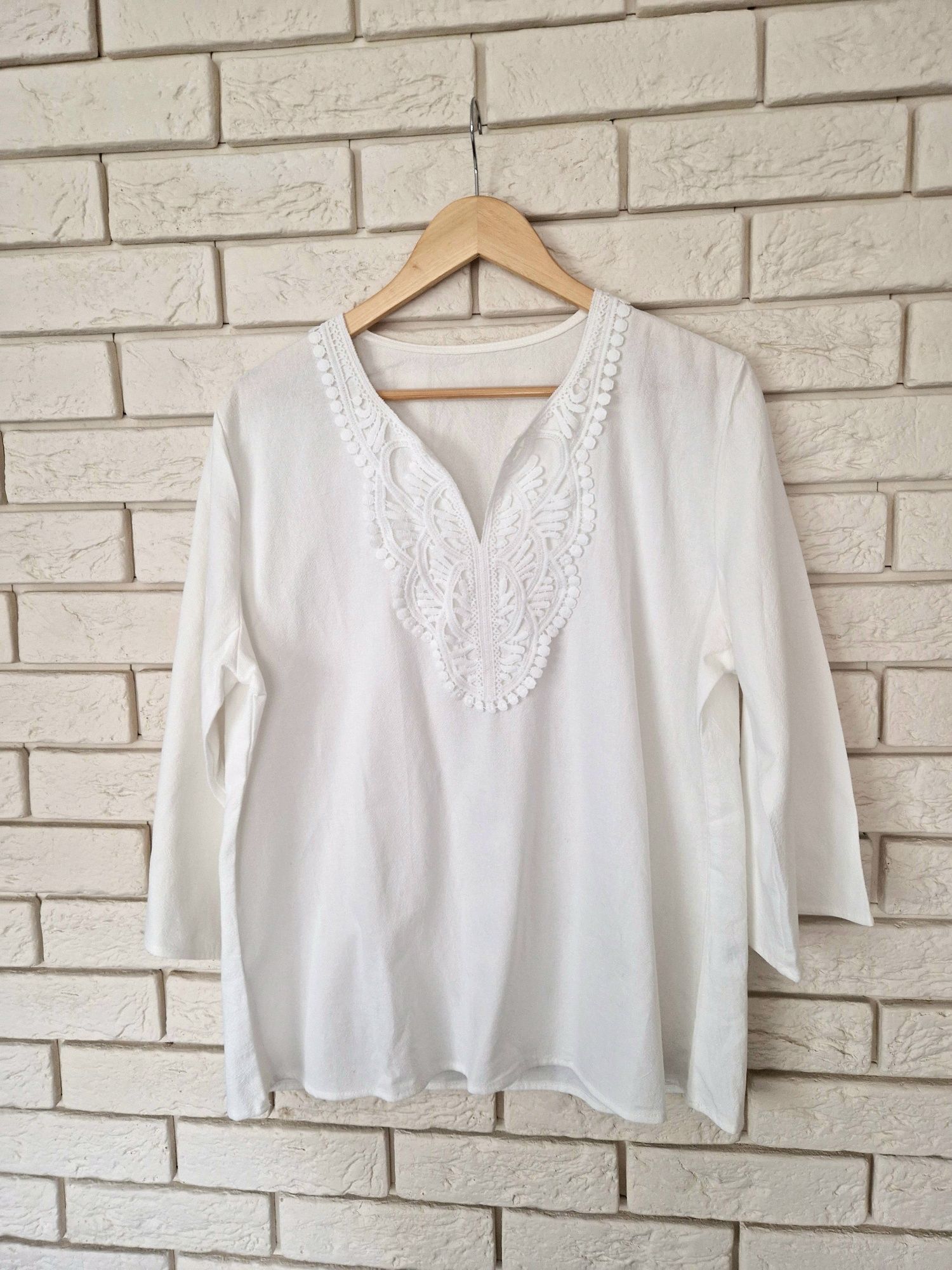 Haftowana biała bluzka koszula boho retro casual 100% bawełna 42 XL