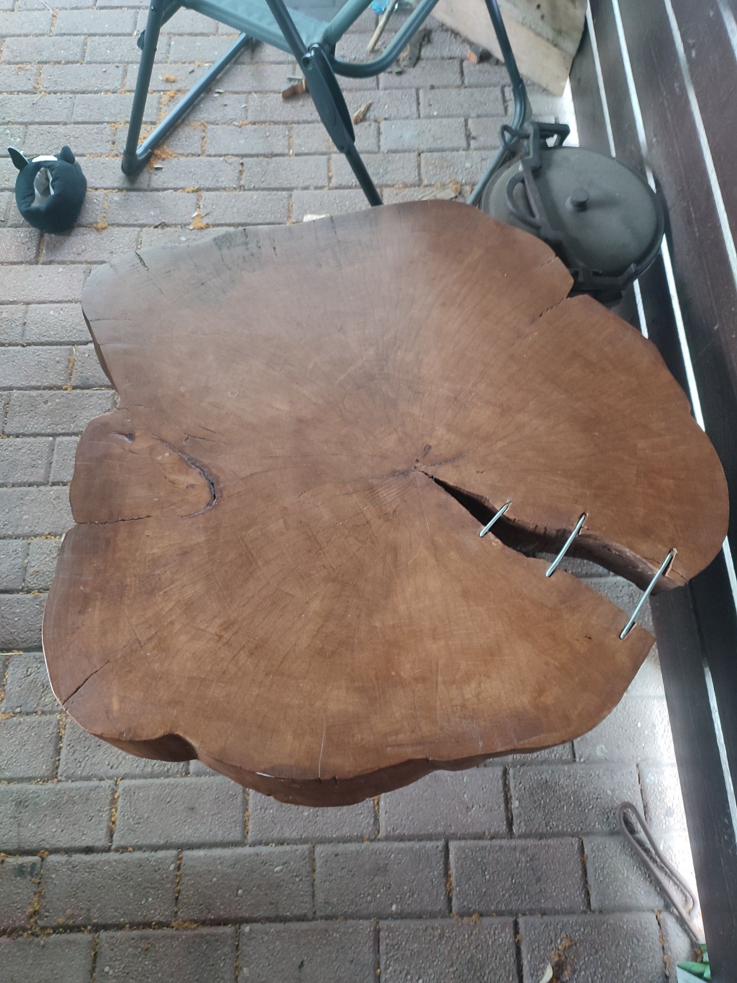 Stół stolik kawowy loft loftowy blat dębowy dąb krążek plaster drewna