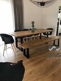 Stół z ławką dębowy, modny styl loft