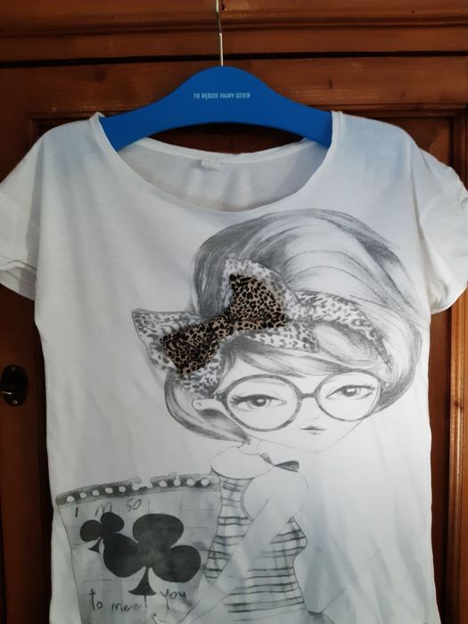 Zara zgrabny t - shirt white ciekawy print r M i 10/38