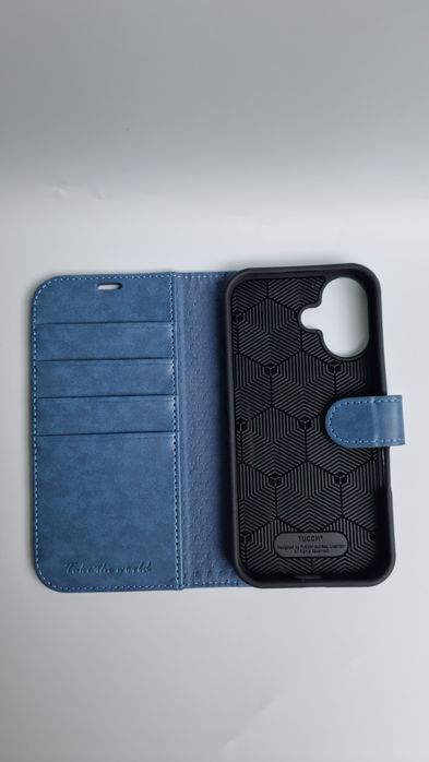 Etui TUCCH do iPhone 16  6,1 - niebieskie, RFID