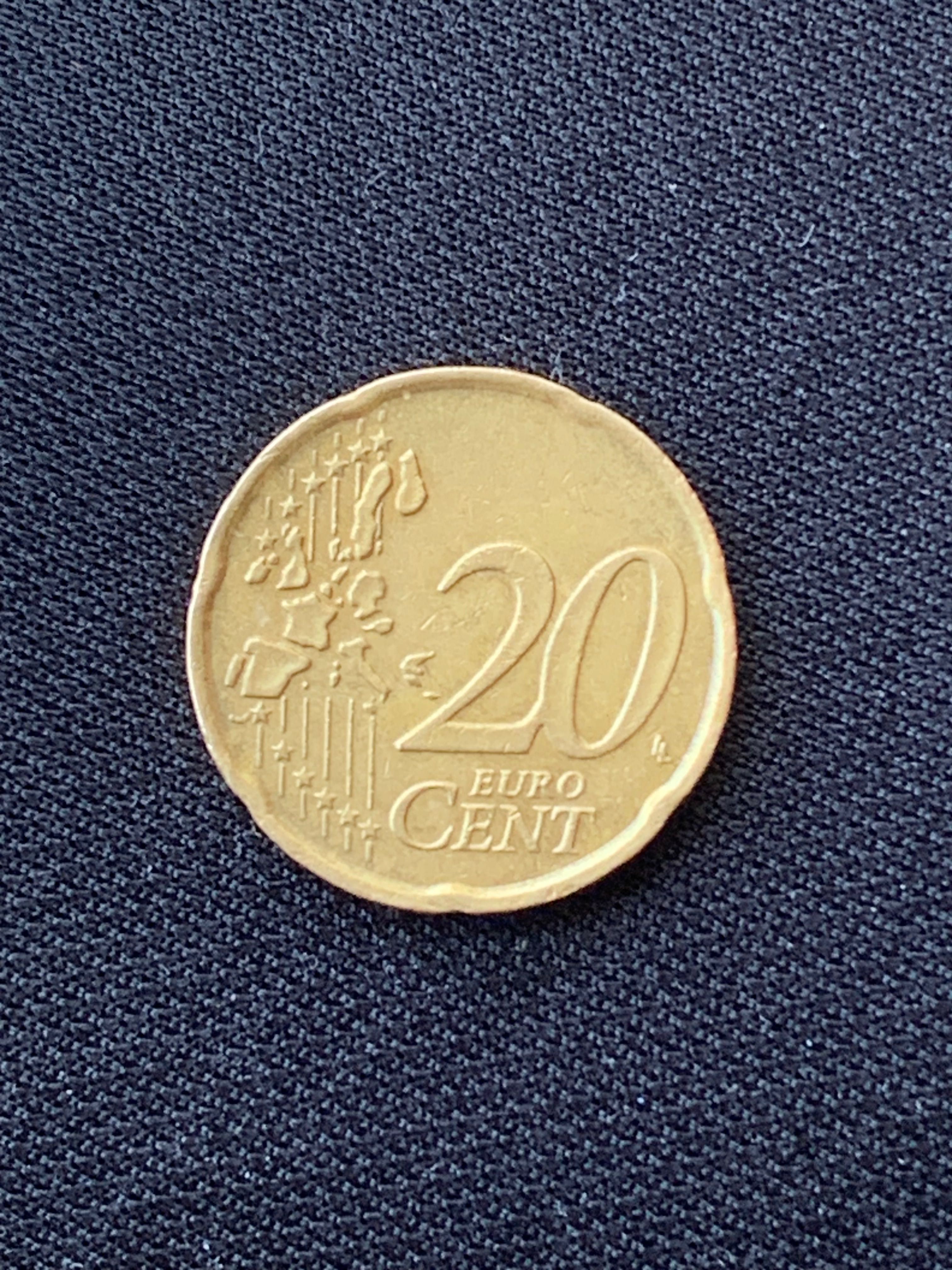 Moeda rara Italiana 20 Euro Cent ano 2002