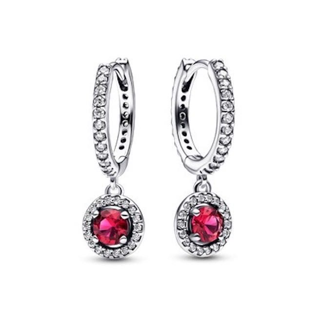 Brincos Argolas Red Round Sparkling Encarnado Pandora Prata de Lei 925