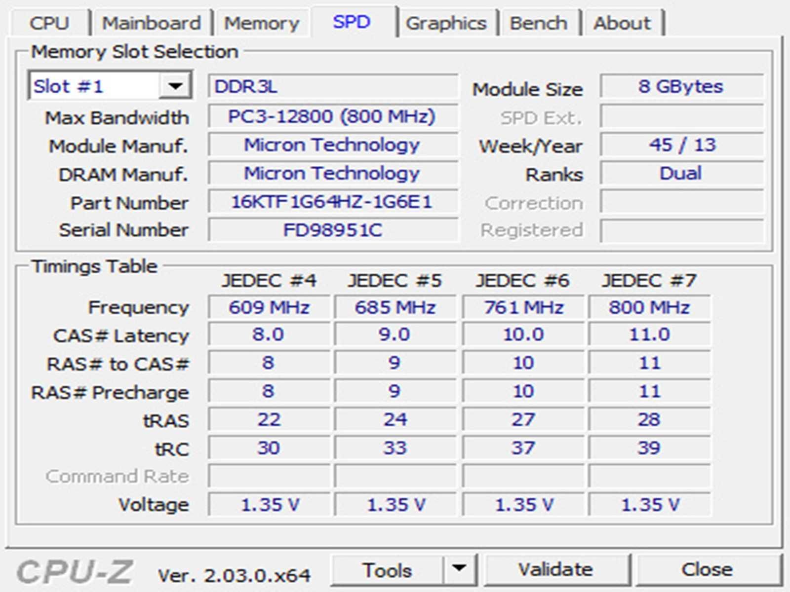 DDR3 8GB Micron 12800 L