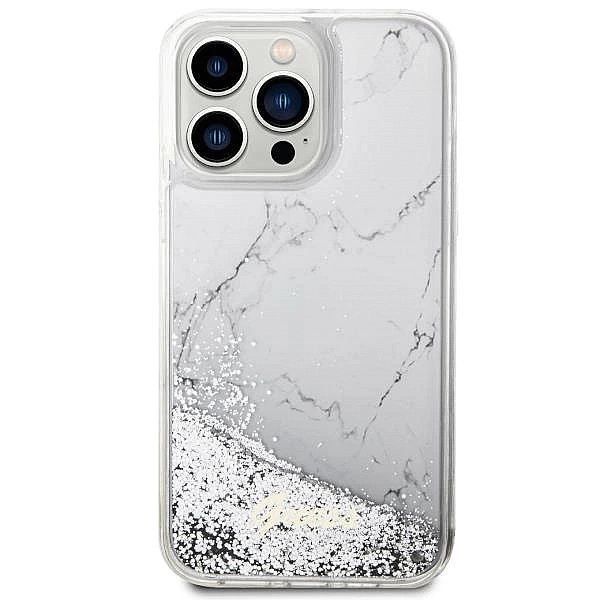 Etui Guess Liquid Glitter Marble na iPhone 14 Pro Max - białe