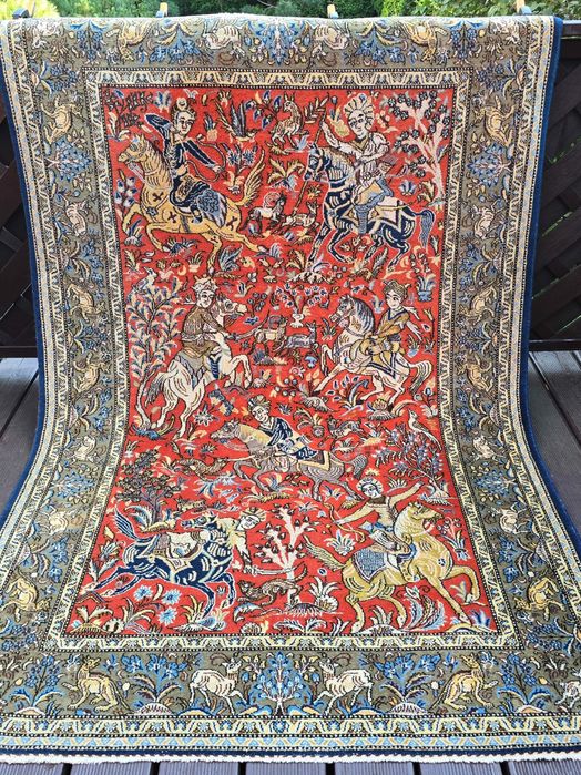 Qom - Ghoum - Polowanie scena obrazowa - Dywan perski - Iran - 140x210