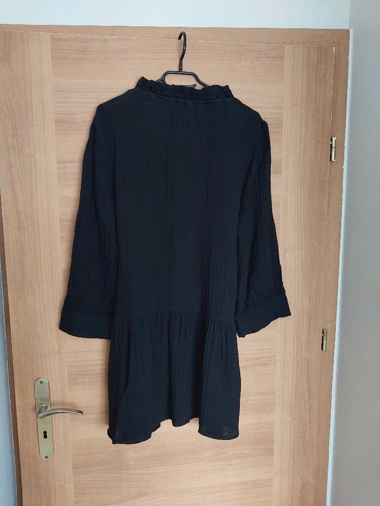 Czarna muślinowa sukienka H&M letnia sukienka z bawełnianego muślinu