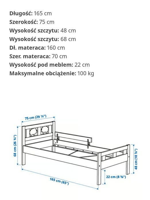 Łóżko dziecięce - KRITTER
Rama łóżka z dnem z listew, biały, 70x160 cm