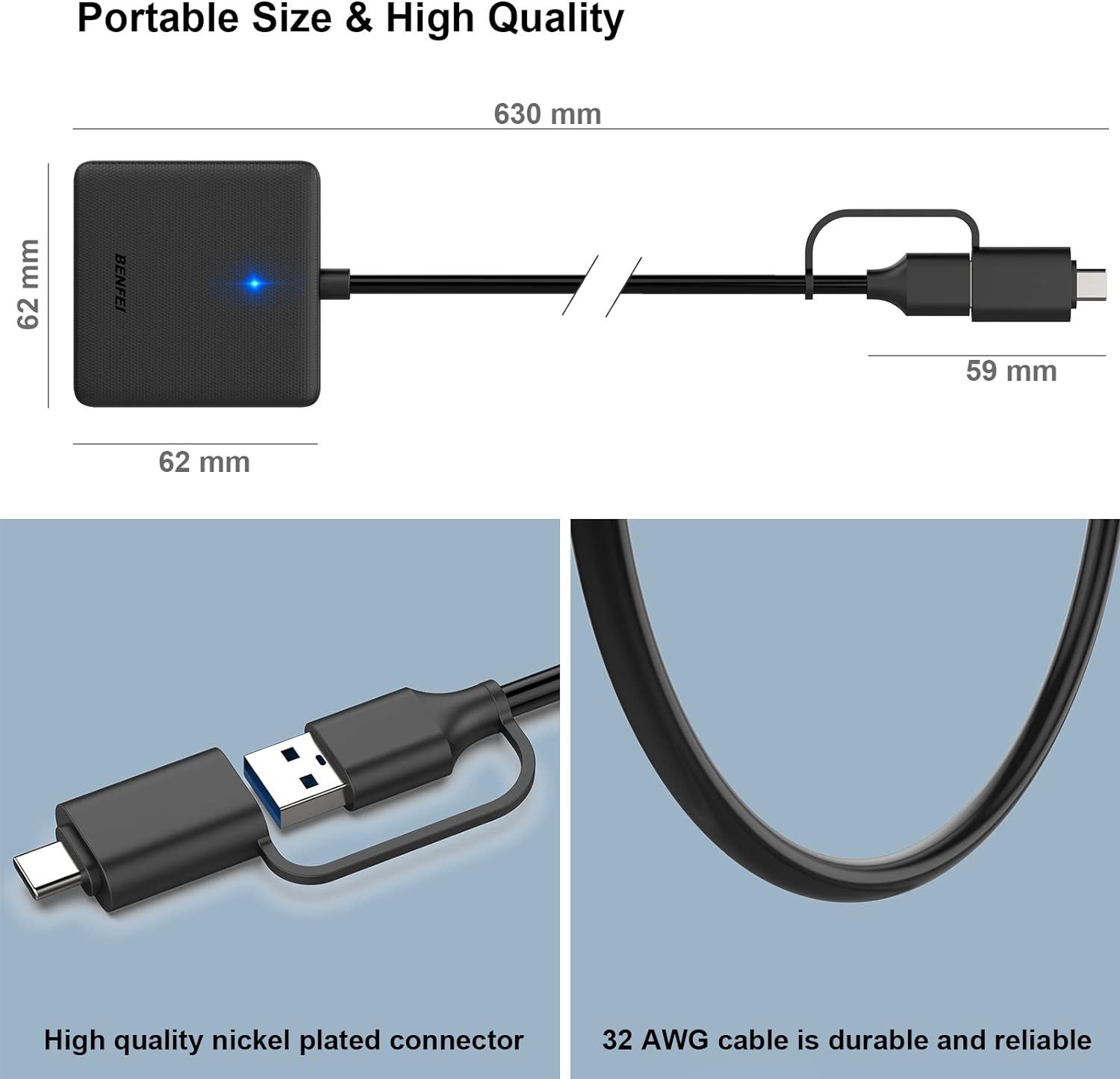 Czytnik kart pamięci, BENFEI 4 w 1 USB USB-C na SD Micro SD MS CF adap