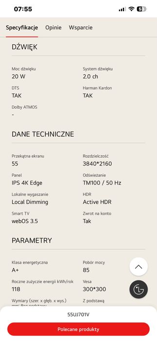 Sprzedam telewizor LED LG 55 cali