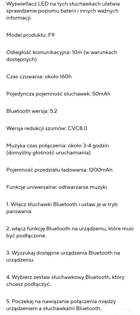 Słuchawki Bluetooth bezprzewodowe TWS F9 z opcją Powerbanka