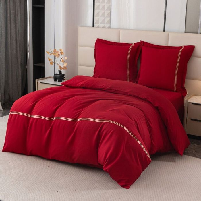Pościel 140x200/2cz poszewki 70x80 gładka z Haftem Lumera komplet Czer