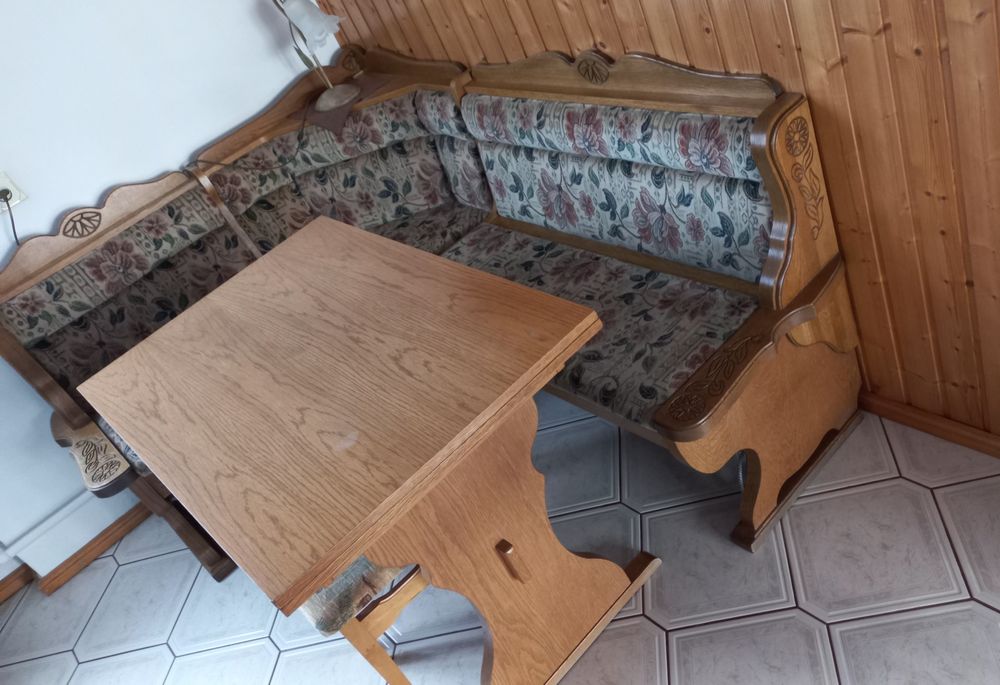 Narożnik drewniany kuchenny ze stołem zestaw mebli kuchennych jadalnia