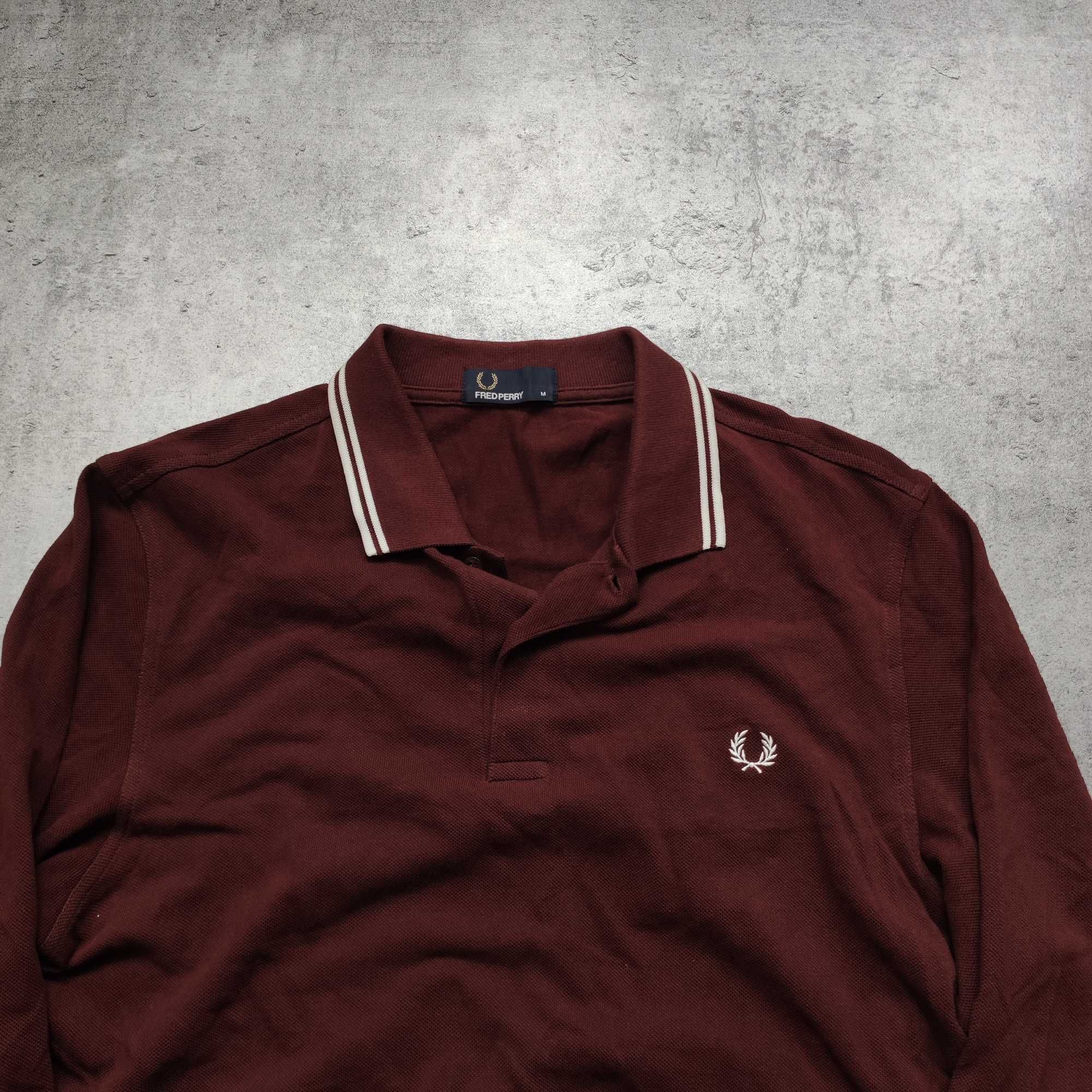 MĘSKA Koszulka Bawełna PREMIUM Elegancka Długi Rękaw Fred Perry Haft