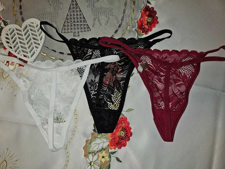 Majtki damskie stringi koronkowe L