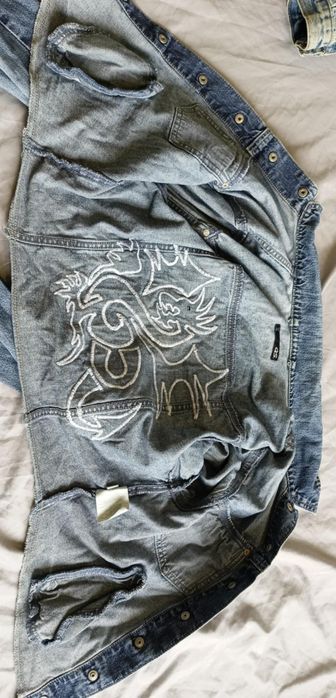 Katana kurtka jeansowa z haftem smokiem vintage retro L