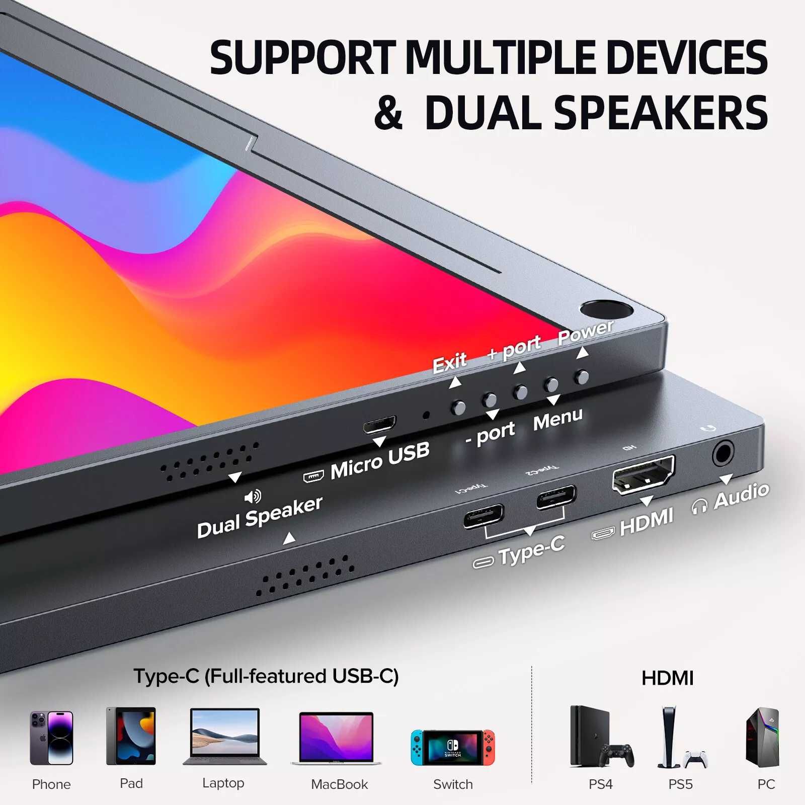 Портативний монітор UPERFECT 15.6" FullHD IPS \Type-C\ HDMI\ Динаміки