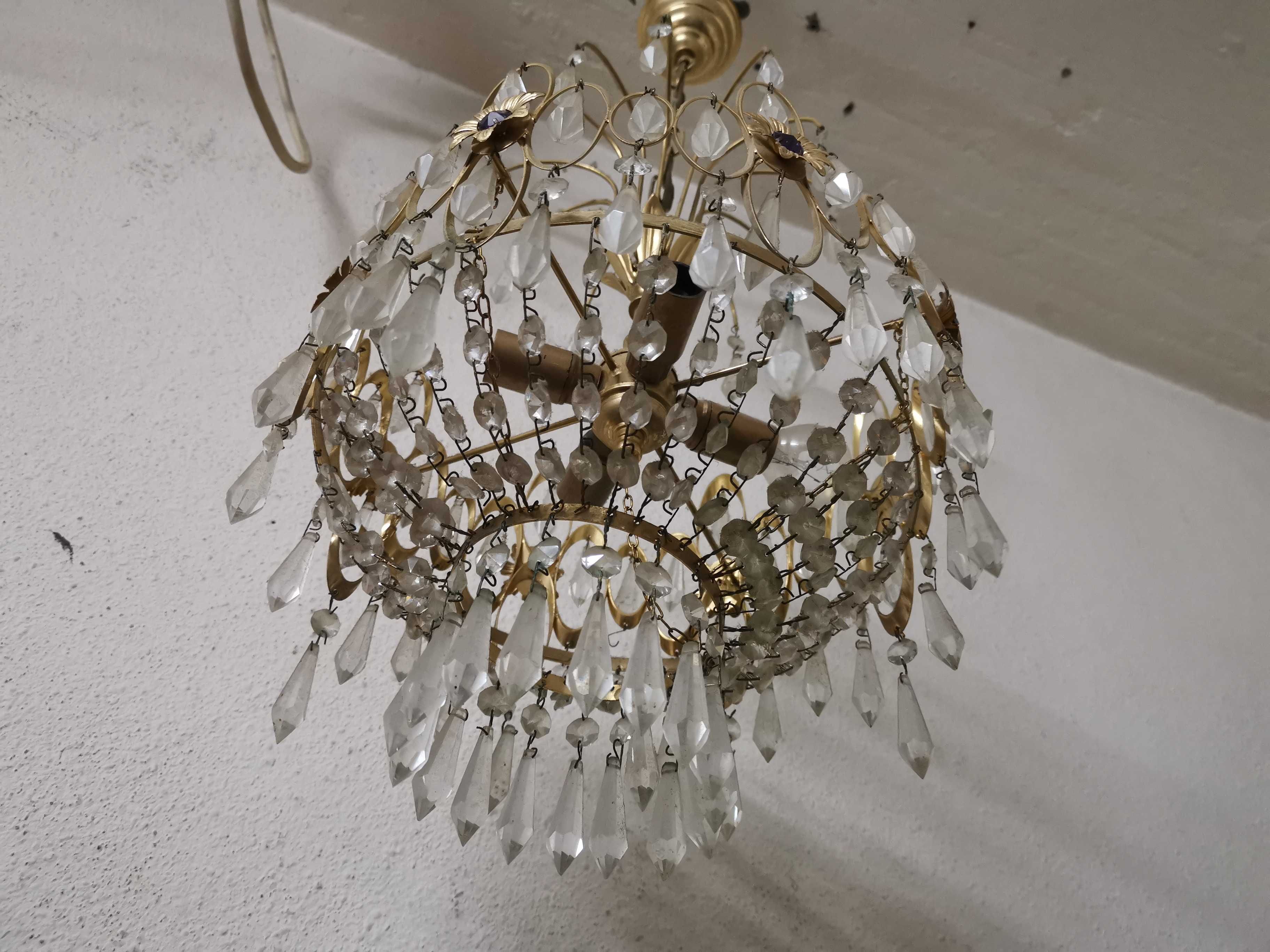 Candeeiro Lustre Antigo - Latão e Cristais