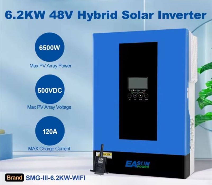 Гібридний інвертор 6.2 кВт EASUN MPPT 120А, 48В. Чиста Синусоїда. WIFI