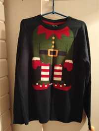 Sweter męski świąteczny elf granatowy