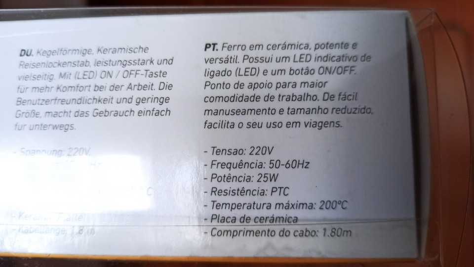 Ferro encaracolar cabelo nunca usado - NOVO