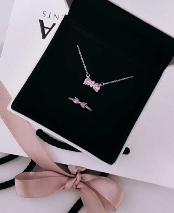 Набір рожевий блискучий бант пандора