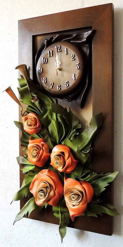 Oryginalny zegar w obrazie z różami w kolorze orange + GRAWER