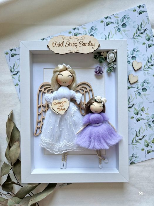 Ramka Aniołek, makrama, roczek, Komunia, Chrzest, Urodziny