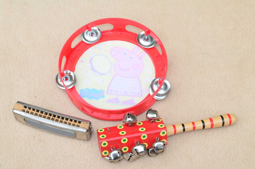 цена за всё Губная гармошка барабан бубенчики