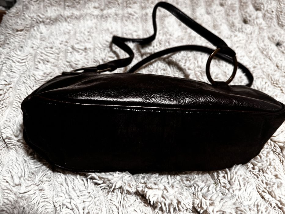 Torebka skórzana brązowa jamnik damska na ramię