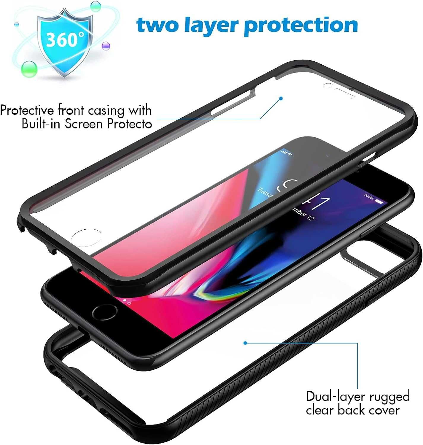 CENHUFO etui do iPhone 8 Plus/ 7 Plus/ 6s Plus / 6 Plus 360 pancerne