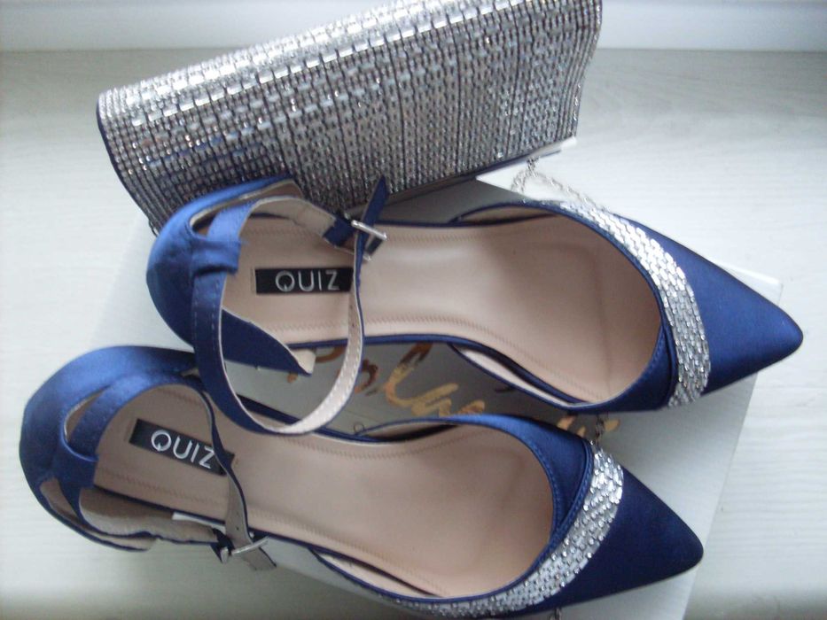 Туфли Quiz для вечернего платья, атласные со стразами 40/7 + клатч
