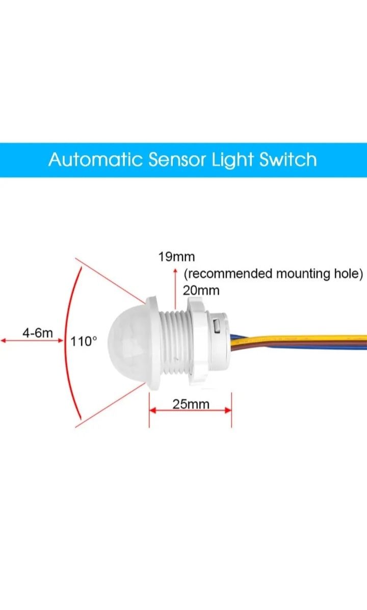 Датчик руху PIR для регулювання світла малогабаритний PIR 220 В 40 Вт