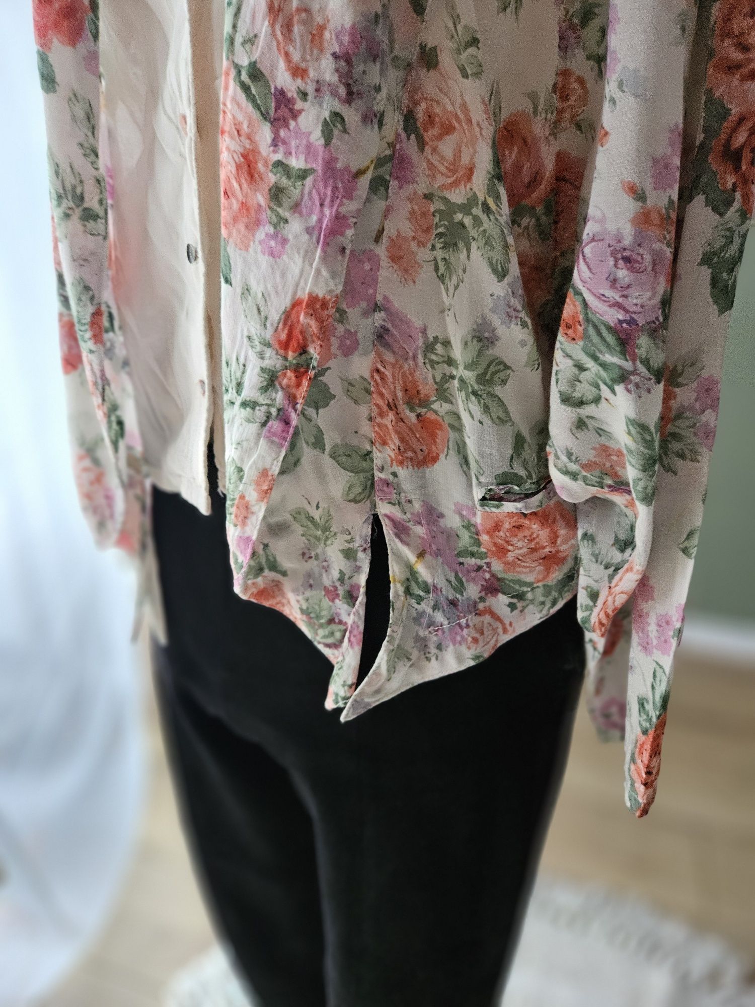 Wyjątkowa vintage bluzka damska w kwiaty kwiaty M/L Romantyczna retro